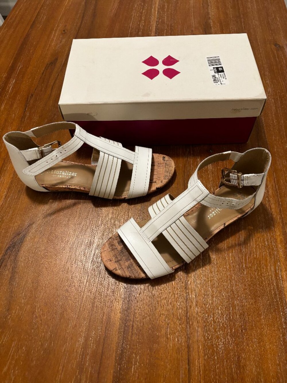Naturalizer Longing White Leather Cork Gladiator Wedge Sandals Box Size 7M